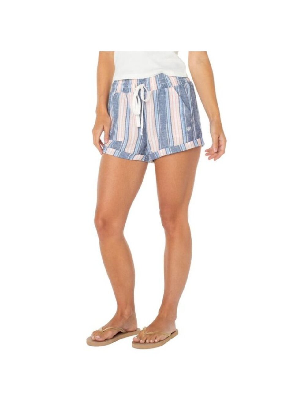 NWT Roxy Oceanside Womens Striped Pull-On Shorts X-Small Blue & Pink